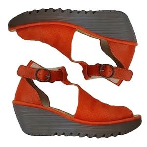 FLY LONDON Orange Yall Perforated Leather Open toe Wedge Sandals 41